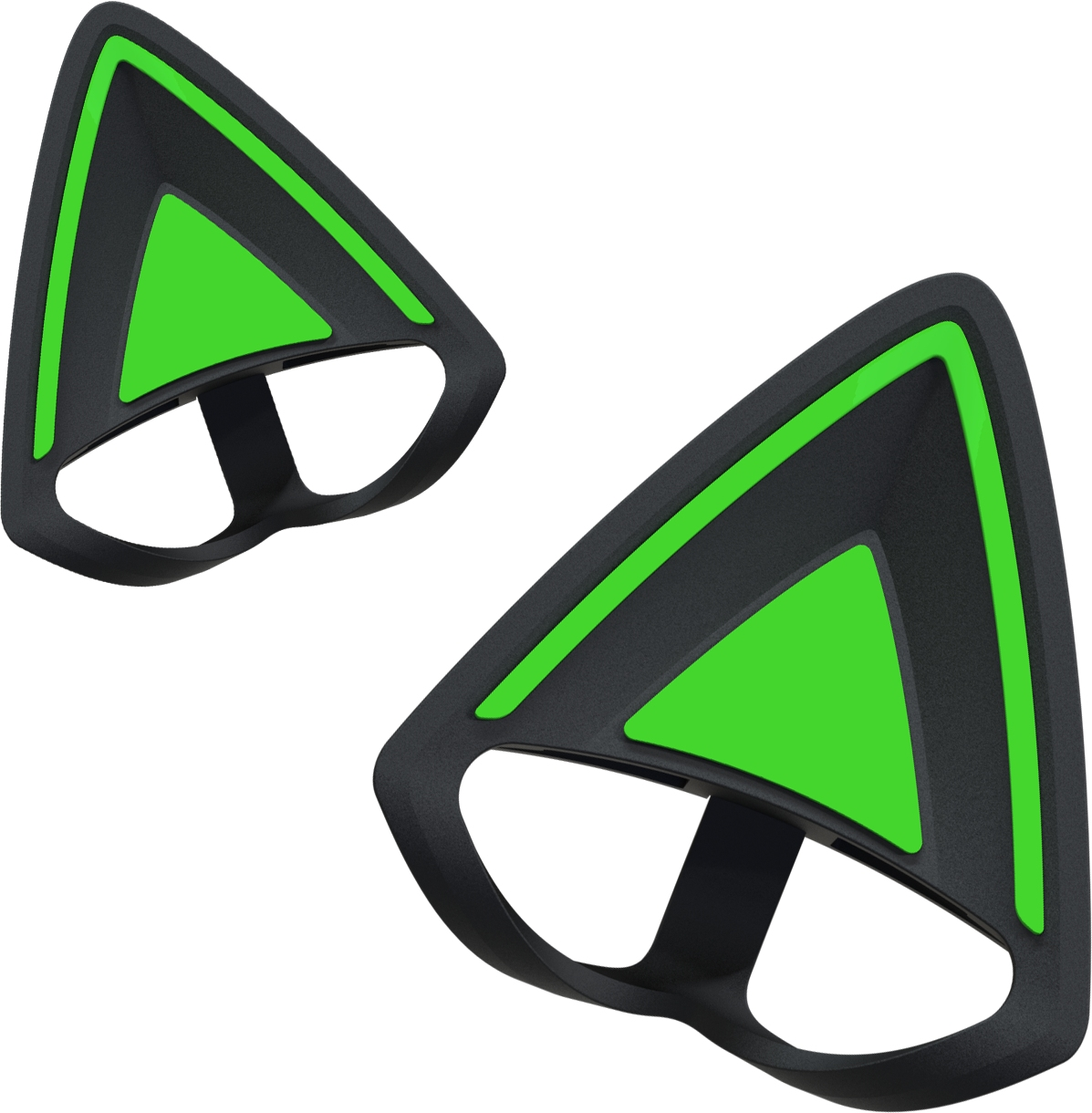 Schwarze und grüne Katzenohraufsätze für Kopfhörer. Weißer Hintergrund.