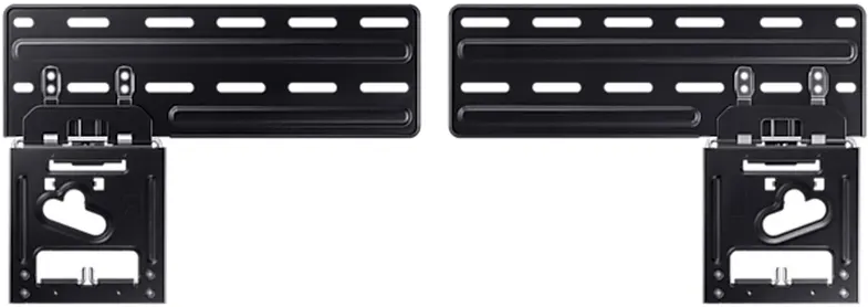 Deux supports de montage TV noirs sur fond blanc, prêts à être installés.