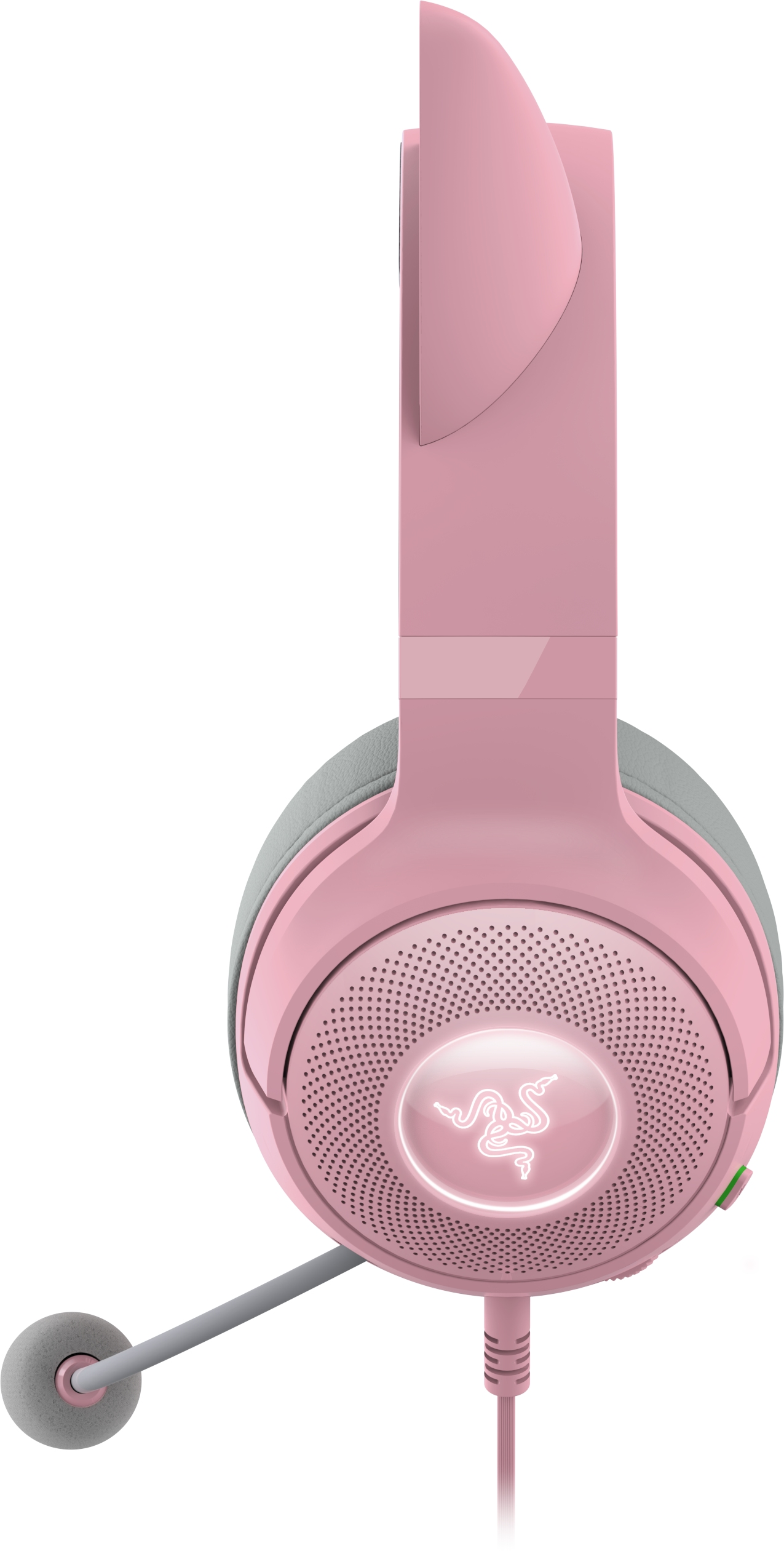 Pinkes Razer Gaming-Headset mit Katzenohren, Mikrofon und Razer-Logo.