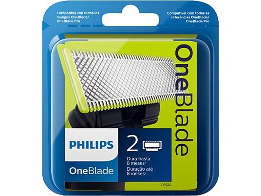 Recambio - Philips One Blade QP220/55, 2 cuchillas, recorta, perfila y afeita