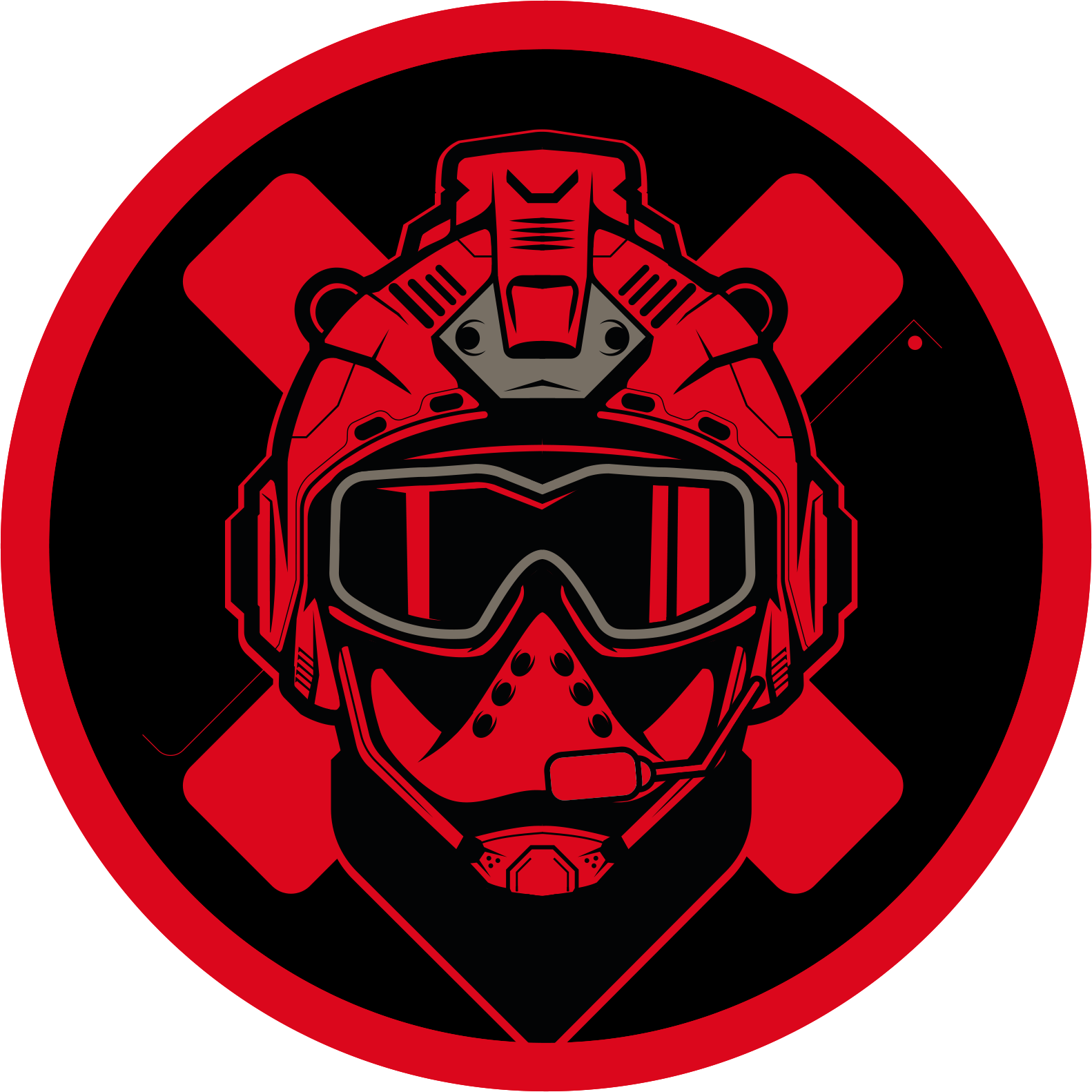 Rotes Helm-Logo mit Kreuz und den Worten 'Combat' und 'Tactical'.