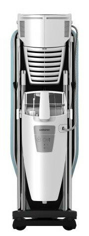 Biało-niebieska stacja do prasowania. Widok z góry.