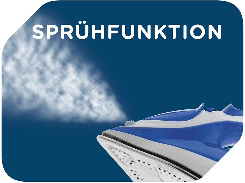 Żelazko spryskujące wodą, z białym tekstem 'SPRÜHFUNKTION'.