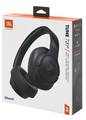 Czarne słuchawki JBL w pudełku. Pudełko z tekstem i zdjęciami produktu.