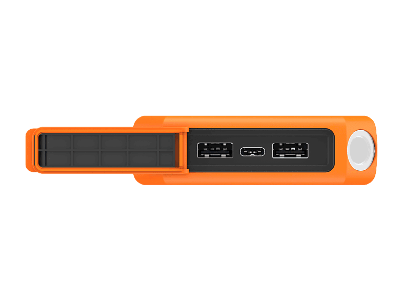 Xtorm Power Bank Rugged 10.000, USB-C-Power-Delivery, 2x USB-Anschlüsse, Quick Charge 3.0, Wasserdicht IP65 inkl. Taschenlampe, Schwarz/Orange — Foto 2 von 5