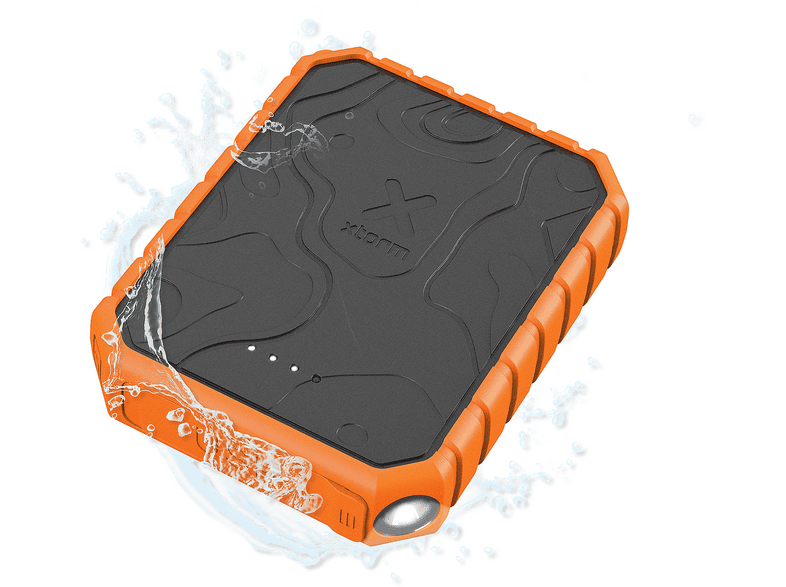 Xtorm Power Bank Rugged 10.000, USB-C-Power-Delivery, 2x USB-Anschlüsse, Quick Charge 3.0, Wasserdicht IP65 inkl. Taschenlampe, Schwarz/Orange — Foto 3 von 5