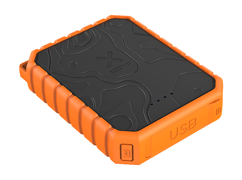 Xtorm Power Bank Rugged 10.000, USB-C-Power-Delivery, 2x USB-Anschlüsse, Quick Charge 3.0, Wasserdicht IP65 inkl. Taschenlampe, Schwarz/Orange — Foto 5 von 5