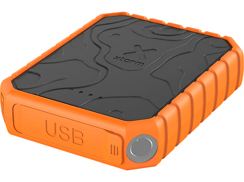 Xtorm Power Bank Rugged 10.000, USB-C-Power-Delivery, 2x USB-Anschlüsse, Quick Charge 3.0, Wasserdicht IP65 inkl. Taschenlampe, Schwarz/Orange
