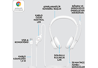 LOGITECH H390 USB Gürültü Önleyici Mikrofonlu Kulaklık - Beyaz_5