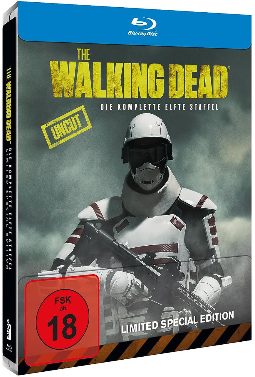 Blu-ray-Disc-Hülle für 'The Walking Dead' mit Soldat. Enthält einen roten '18'-Aufkleber.