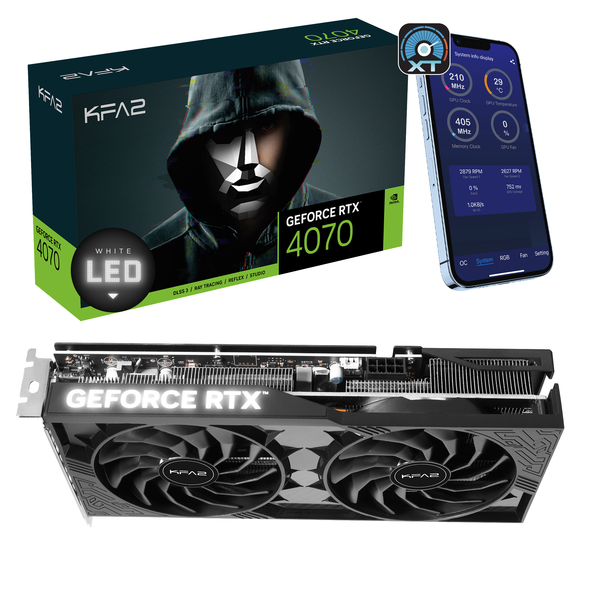 KFA2 GeForce RTX 4070 2X 1-Click OC (47NOM7MD8DDK) (NVIDIA, Grafikkarte)