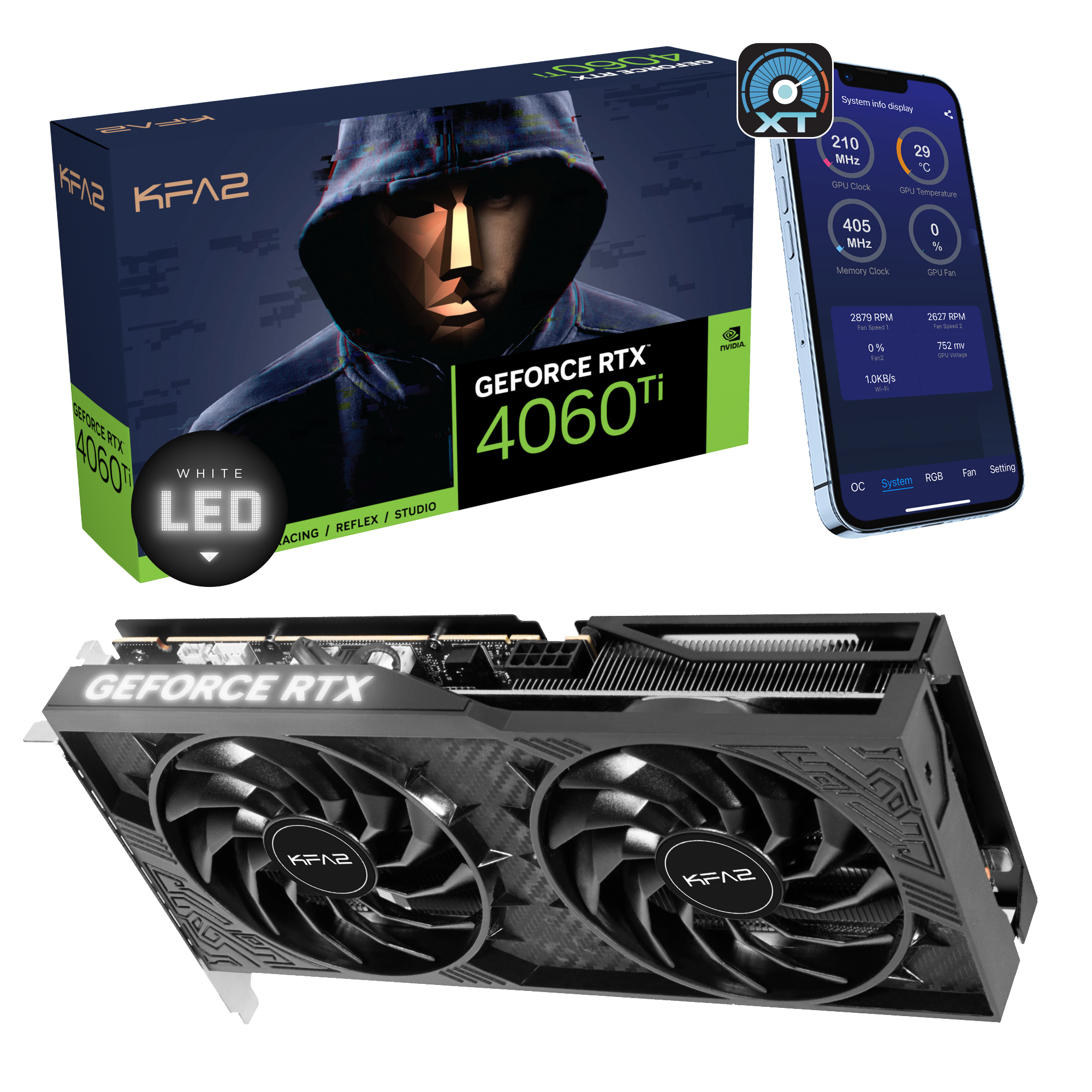 KFA2 GeForce RTX 4060 TI 1-Click OC (46ISL8MD8COK) (NVIDIA, Grafikkarte)