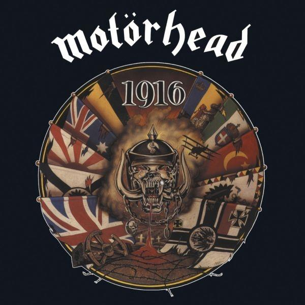 A Motörhead '1916' albumának borítója, koponyával és zászlókkal.