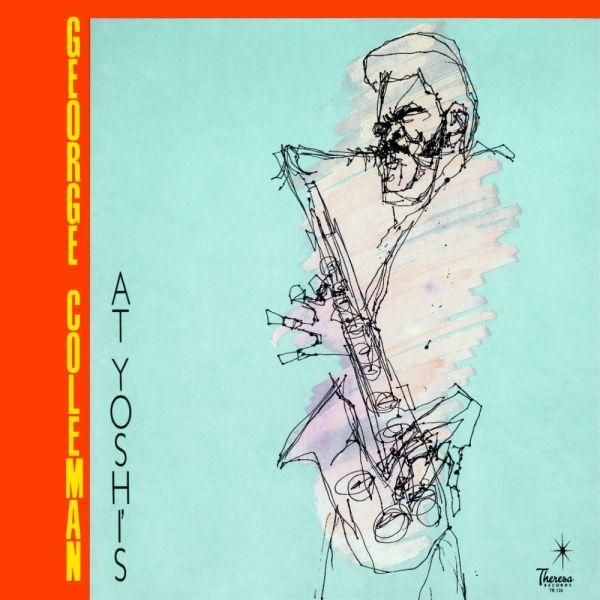 Album borító vázlattal. Egy férfit ábrázol szaxofonozással. A szöveg: 'At Yoshi's'.