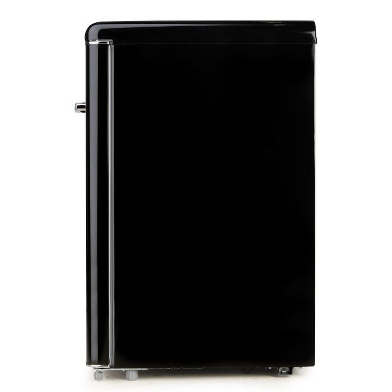 Black retro style refrigerator isolated on a white background.