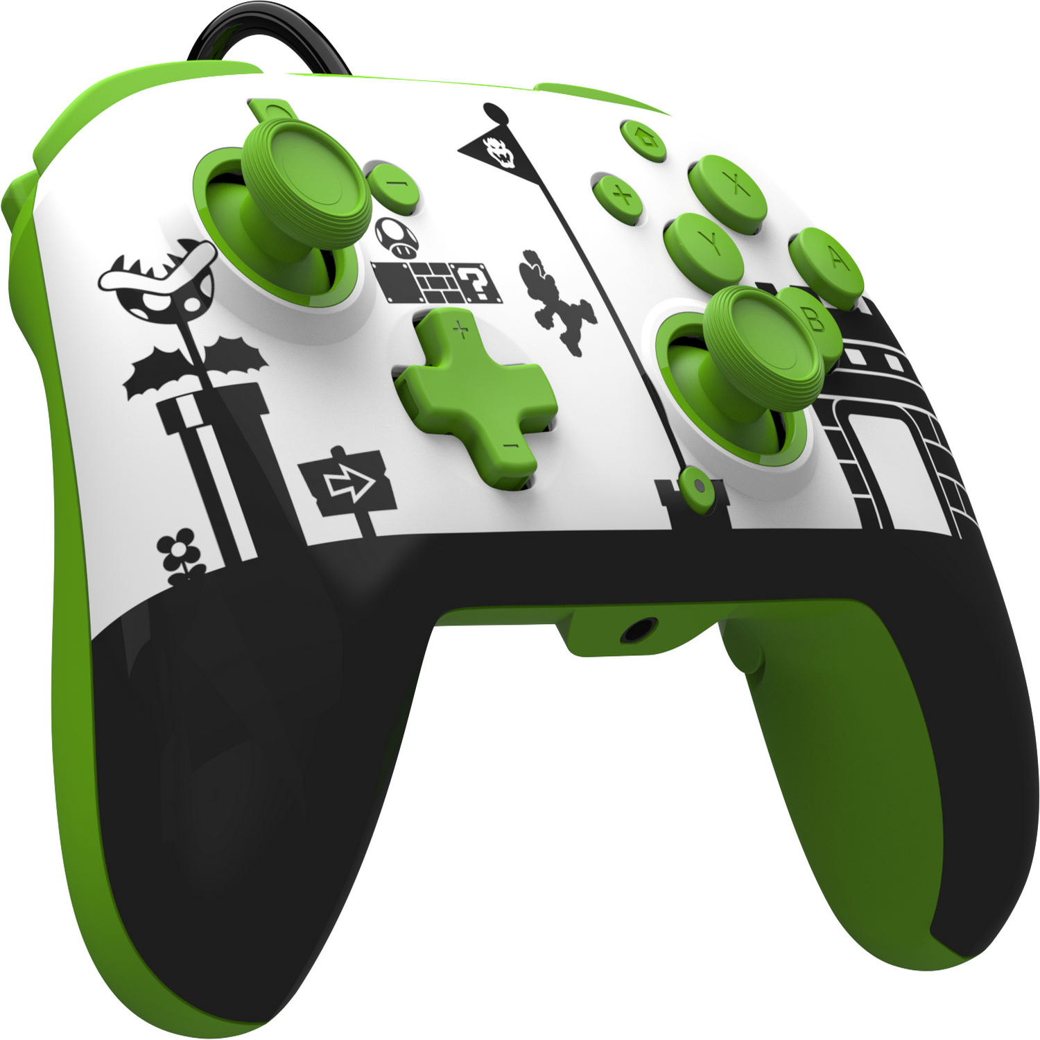 A white and green Mario-themed controller with black and green accents.