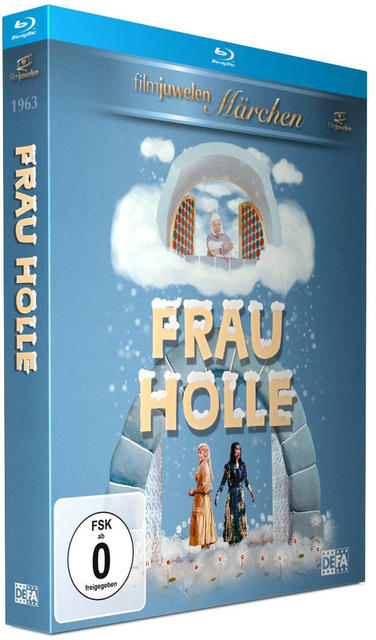 Blu-ray-Hülle des Films 'Frau Holle' mit blauem Hintergrund.