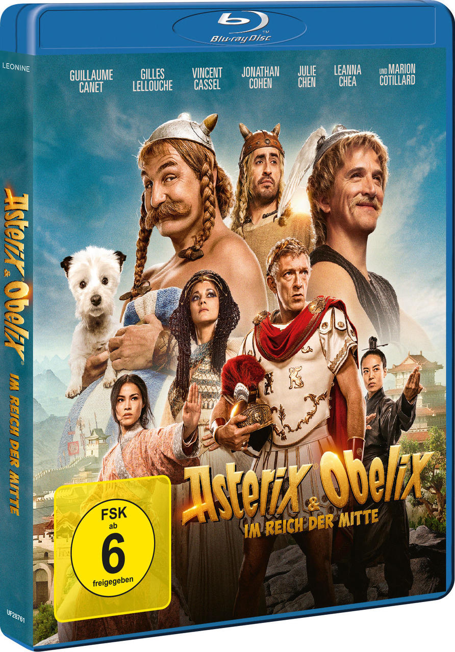 Asterix und Obelix Film Blu-ray Cover mit Schauspielern. Blaue Hülle.