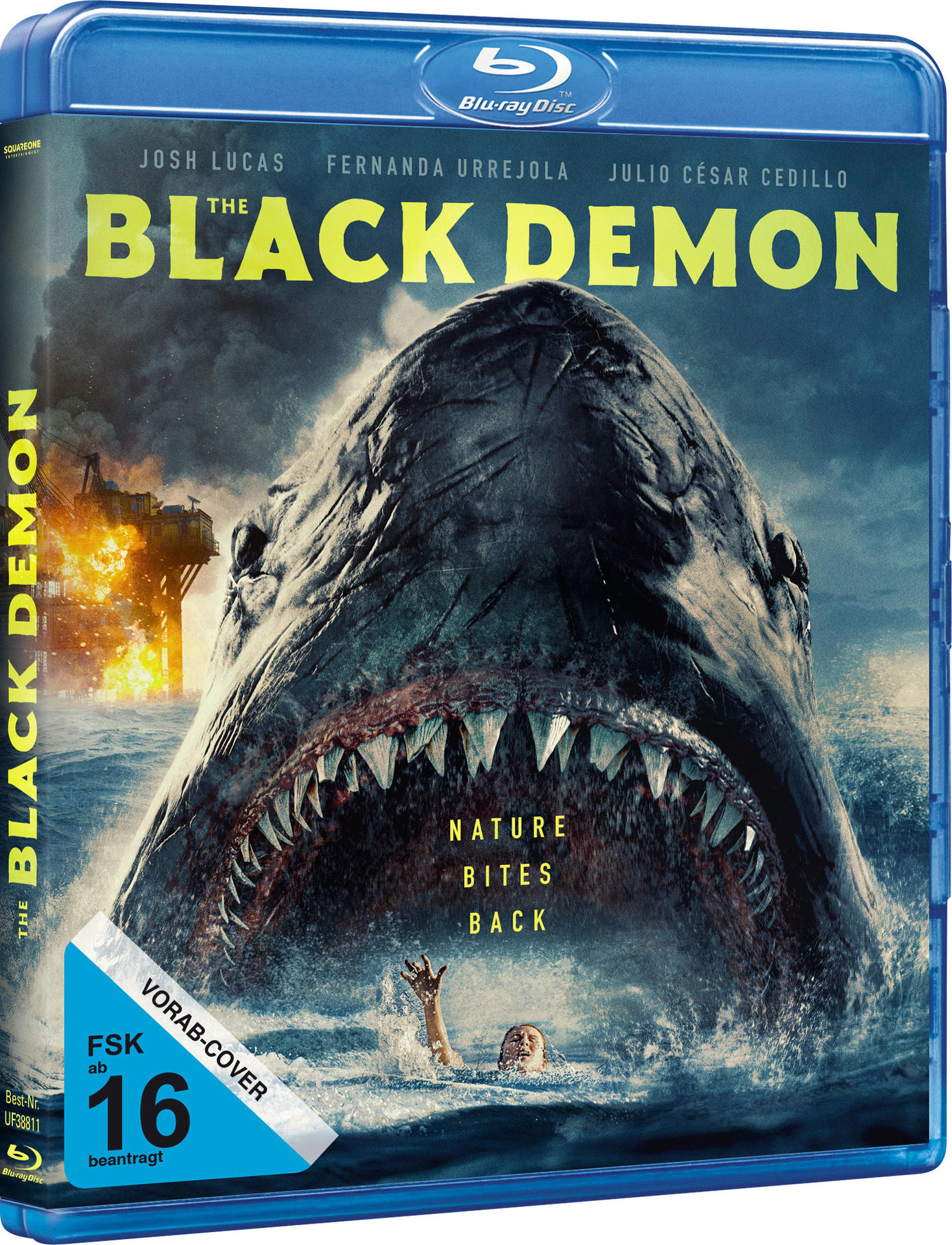 Das Cover einer Blu-ray Disc für den Film 'The Black Demon' mit einem Hai-Bild.
