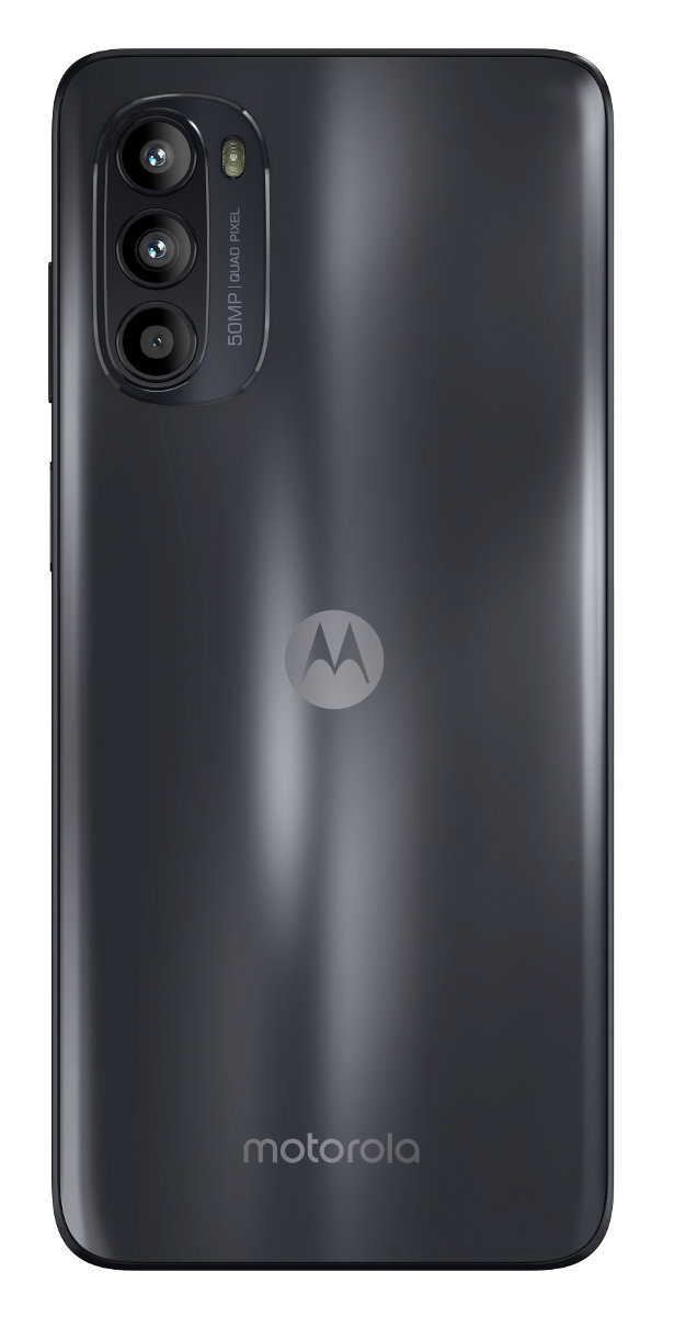 Tył czarnego smartfona Motorola z trzema aparatami i logo Motorola.