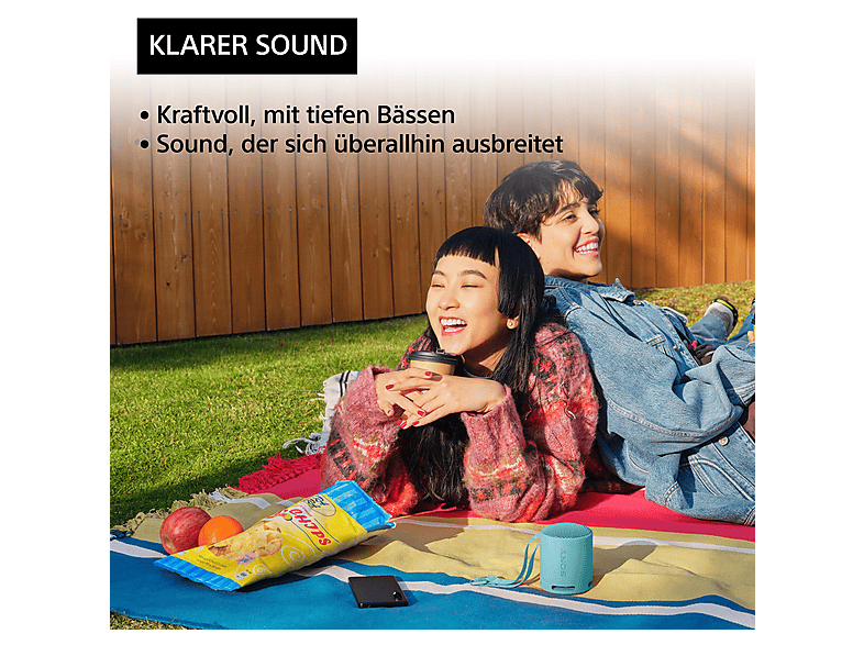 Sony SRS-XB100 – kabelloser, tragbarer Bluetooth-Lautsprecher, robust, wasserfest und staubdicht gemäß IP67, 16 Stunden Akkuleistung, Eco, Blau; Bluetooth Lautsprecher — Foto 2 von 5