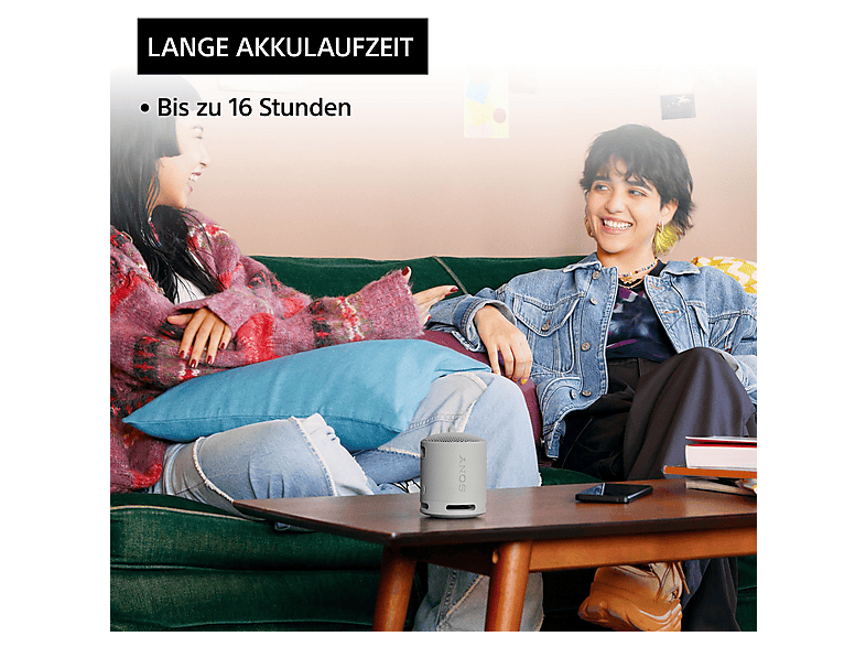 Sony SRS-XB100 – kabelloser, tragbarer Bluetooth-Lautsprecher, robust, wasserfest und staubdicht gemäß IP67, 16 Stunden Akkuleistung, Eco, Hellgrau; Bluetooth Lautsprecher — Foto 4 von 5