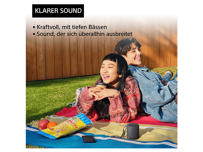 Sony SRS-XB100 – kabelloser, tragbarer Bluetooth-Lautsprecher, robust, wasserfest und staubdicht gemäß IP67, 16 Stunden Akkuleistung, Eco, Schwarz; Bluetooth Lautsprecher — Foto 2 von 5