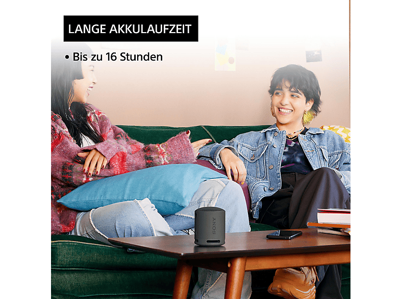 Sony SRS-XB100 – kabelloser, tragbarer Bluetooth-Lautsprecher, robust, wasserfest und staubdicht gemäß IP67, 16 Stunden Akkuleistung, Eco, Schwarz; Bluetooth Lautsprecher — Foto 4 von 5