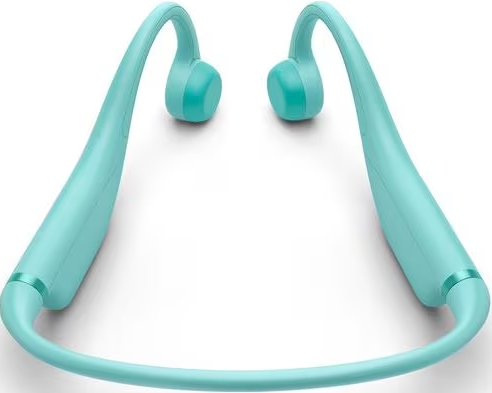 Casque tour de cou vert menthe, design incurvé, isolé, vue de dessus.