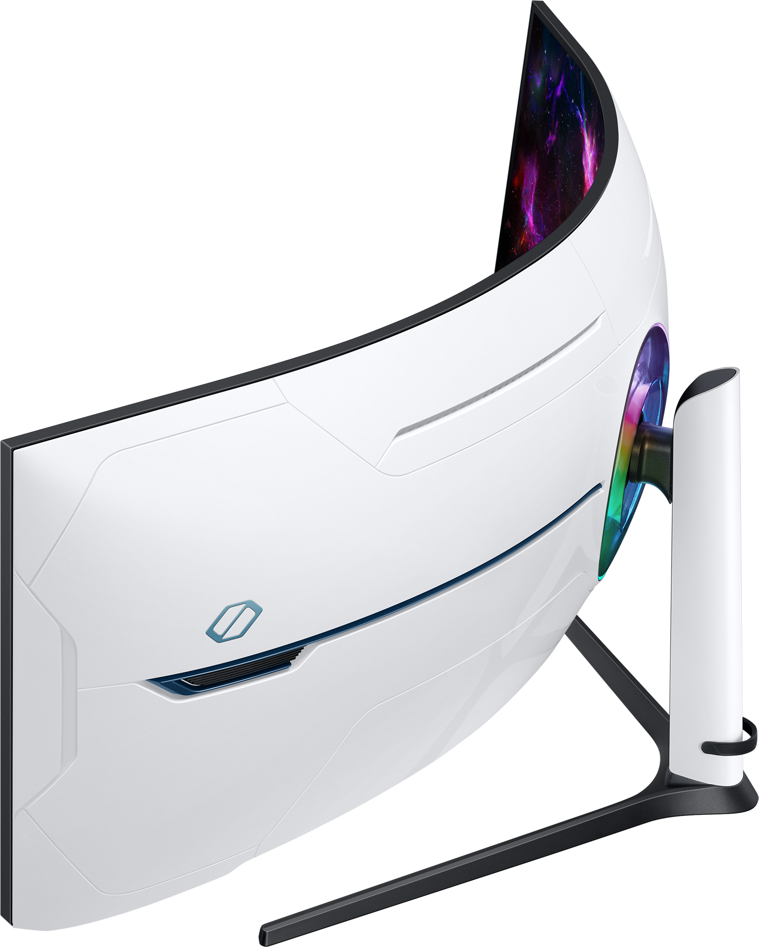 Gebogener Monitor mit dem ASUS TUF GAMING Logo auf dem Bildschirm.