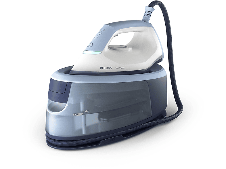 Philips PSG3000/20 Series 3000 Dampfbügelstation (6 bar, 2400 Watt, 1,4 l Wassertank, Blau)