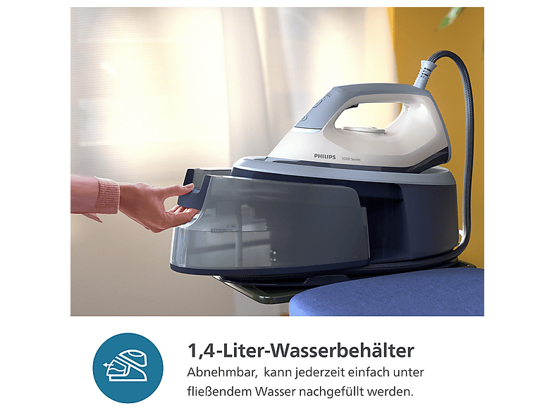 Philips PSG3000/20 Series 3000 Dampfbügelstation (6 bar, 2400 Watt, 1,4 l Wassertank, Blau) — Foto 4 von 5