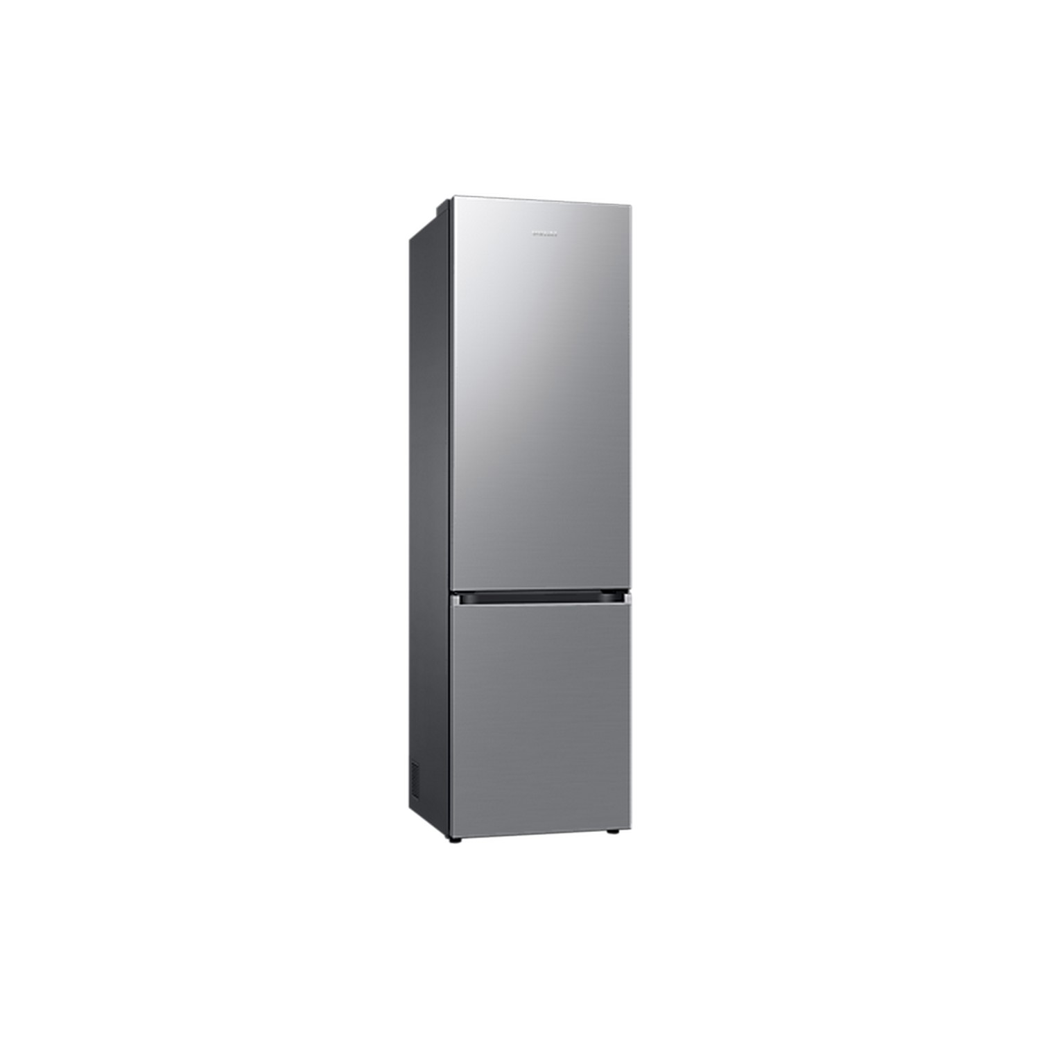 Silver refrigerator on a white background.