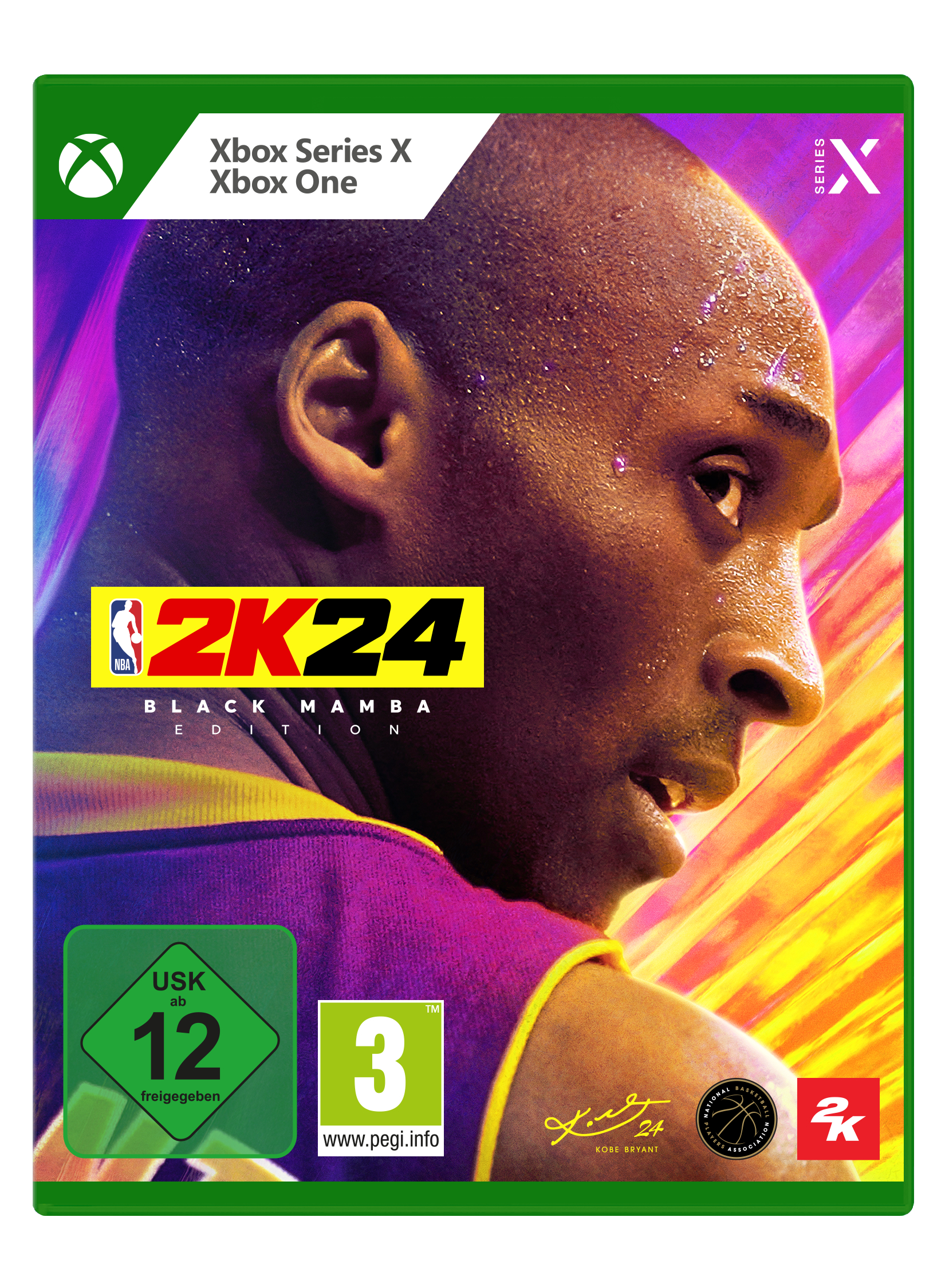 Xbox Series X Spielhülle für NBA 2K24 Black Mamba Edition, mit Kobe Bryants Gesicht auf dem Cover.