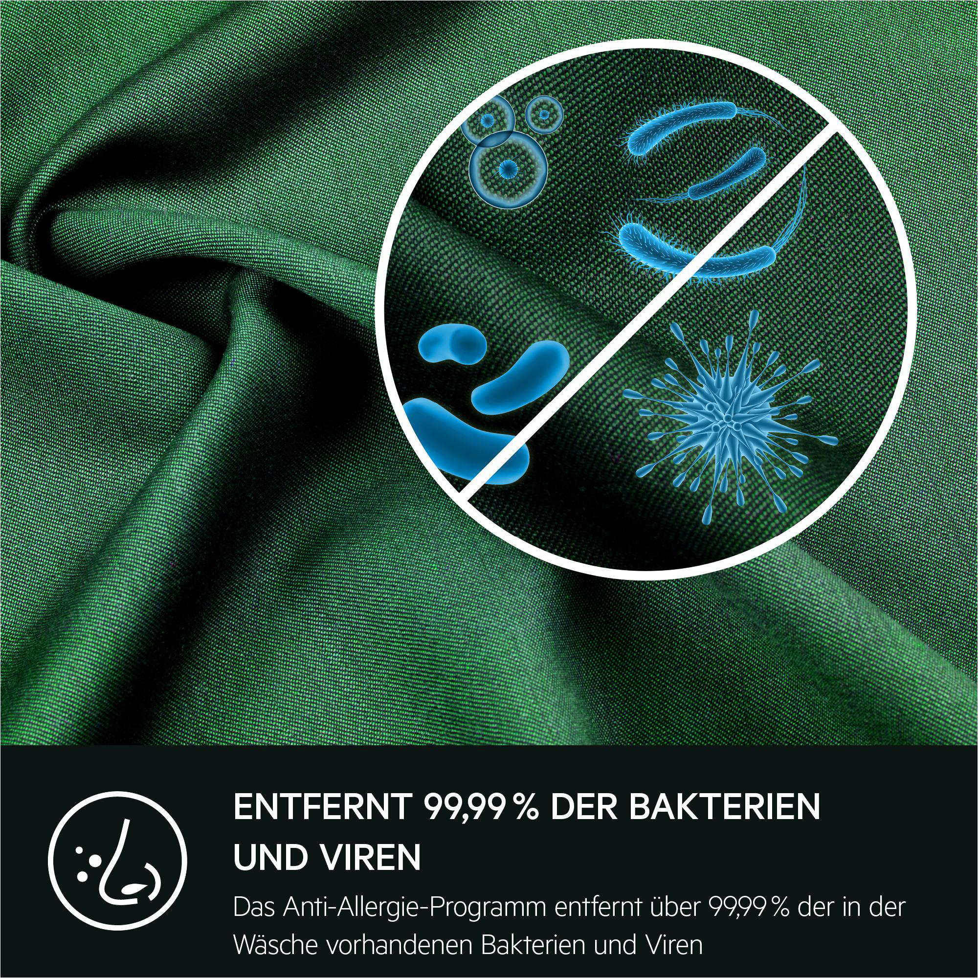 Grüner Stoff mit einem Kreis, der zeigt, dass Bakterien entfernt werden.