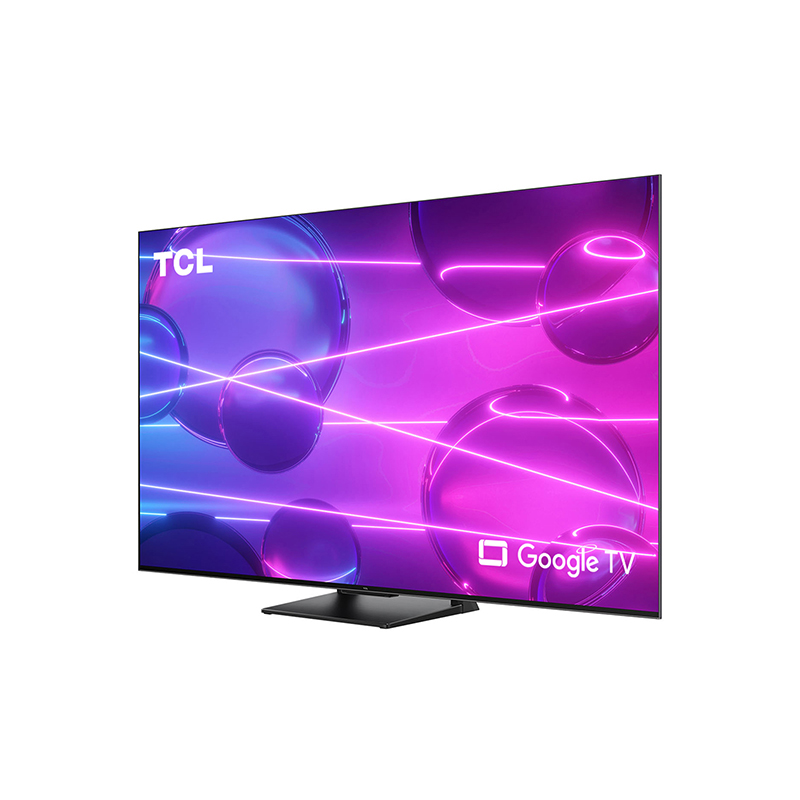 TCL Google TV, siyah ekran, açılı görünüm.