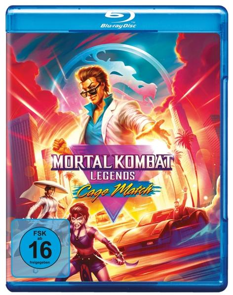 Mortal Kombat Legends: Cage Match Blu-ray-Cover. Mit animierten Charakteren in einer Stadtszene.