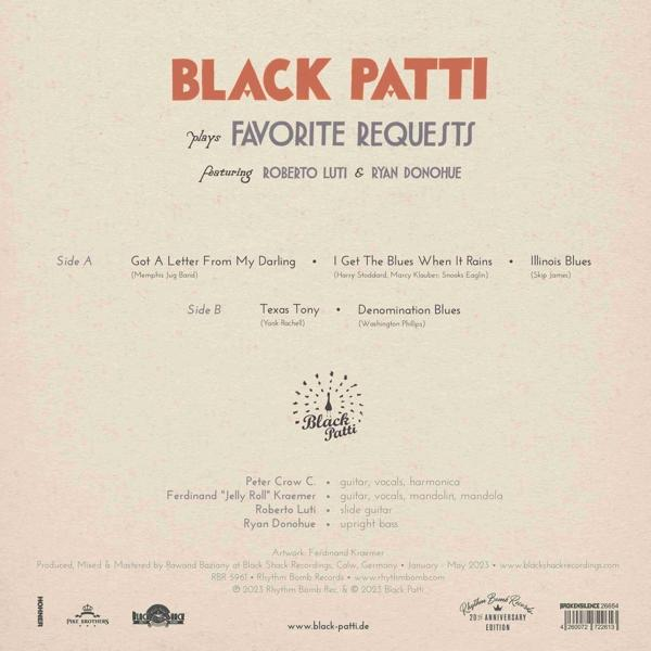 Albumcover für Black Patti spielt Favorite Requests, mit Roberto Luti und Ryan Donohue.
