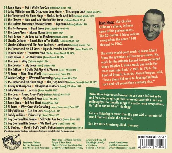 Rückseite einer CD-Hülle mit Titelliste und Text über die Band.