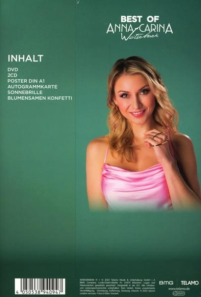 Albumcover mit einer Frau in einem rosa Kleid. Grüner Hintergrund mit deutschem Text.