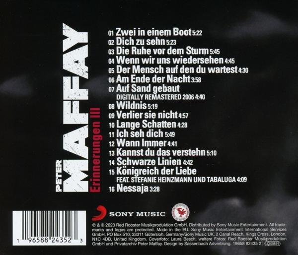 Albumcover mit Text, der Songtitel von Peter Maffay, einem Musikkünstler, auflistet.