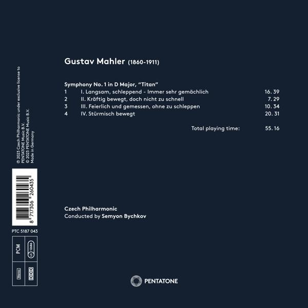 CD-Cover mit Text über Gustav Mahler. Der Hintergrund zeigt Noten und ein Logo auf weißer Oberfläche.