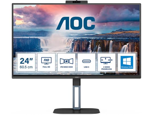 AOC 24V5CW/BK - Monitor, 23.8 ", Full-HD, 75 Hz, Nero