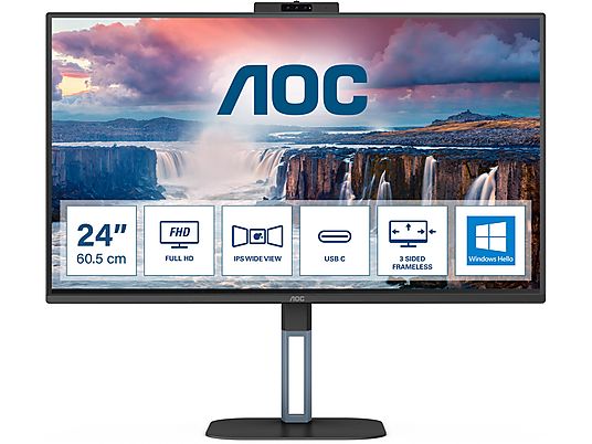 AOC 24V5CW/BK - Monitor, 23.8 ", Full-HD, 75 Hz, Schwarz