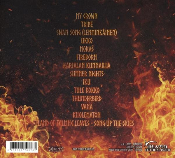 Rückseite des CD-Covers mit Titelliste und Flammen im Hintergrund.