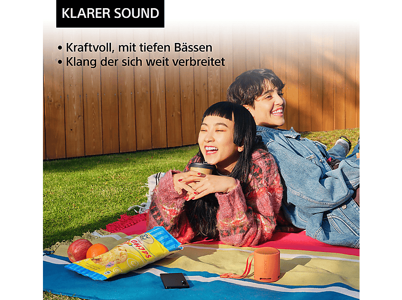 SONY SRS-XB100 Bluetooth Lautsprecher, Orange, Wasserfest