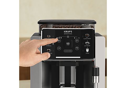 Metall kaufen mit Kaffeevollautomat Sensation (Alu 15 910E online Edelstahl-Kegelmahlwerk, EA Brühgruppe MediaMarkt | Black, bar, aus Dampfdüse) KRUPS