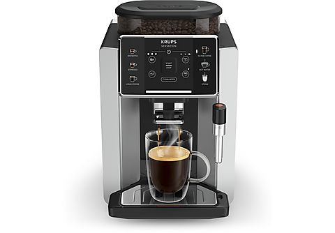 KRUPS EA 910E Sensation Kaffeevollautomat mit Brühgruppe aus Metall (Alu Black, Edelstahl-Kegelmahlwerk, 15 bar, Dampfdüse)