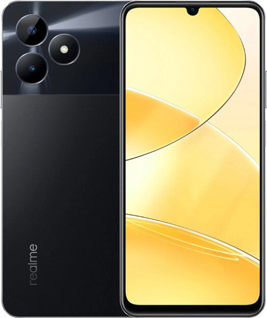 Czarny smartfon. Tył ma 3 aparaty. Ekran pokazuje żółtą gradient.