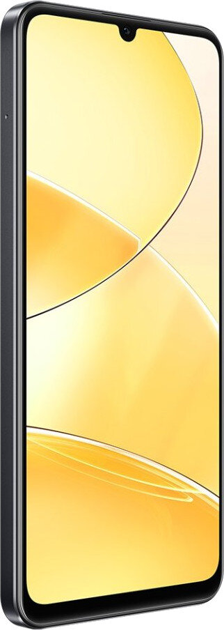 Elegancki smartfon z żółtym ekranem gradientowym, widziany z boku.